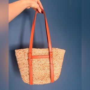 Zara Tan and Brown Woven Tote Bag